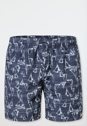 Badeshorts Webware recycelt nachtblau Segelboote - Aqua